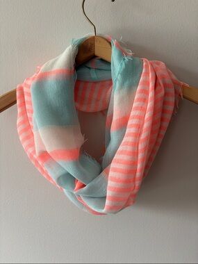 Striped Infinity Scarf Mint Neon Orange White